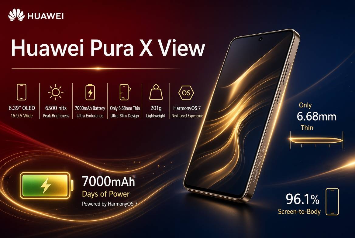 هواوی Pura X View با نمایشگر ۶۵۰۰ نیتی و باتری ۷۰۰۰ میلی‌آمپر معرفی شد
