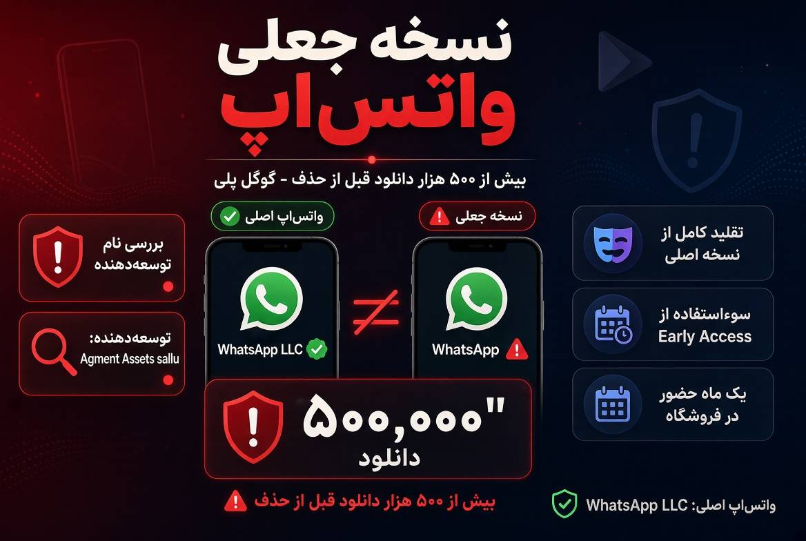 وقتی اپلیکیشن جعلی بالاتر از واتساپ واقعی می‌نشیند؛ ۵۰۰ هزار قربانی در گوگل پلی