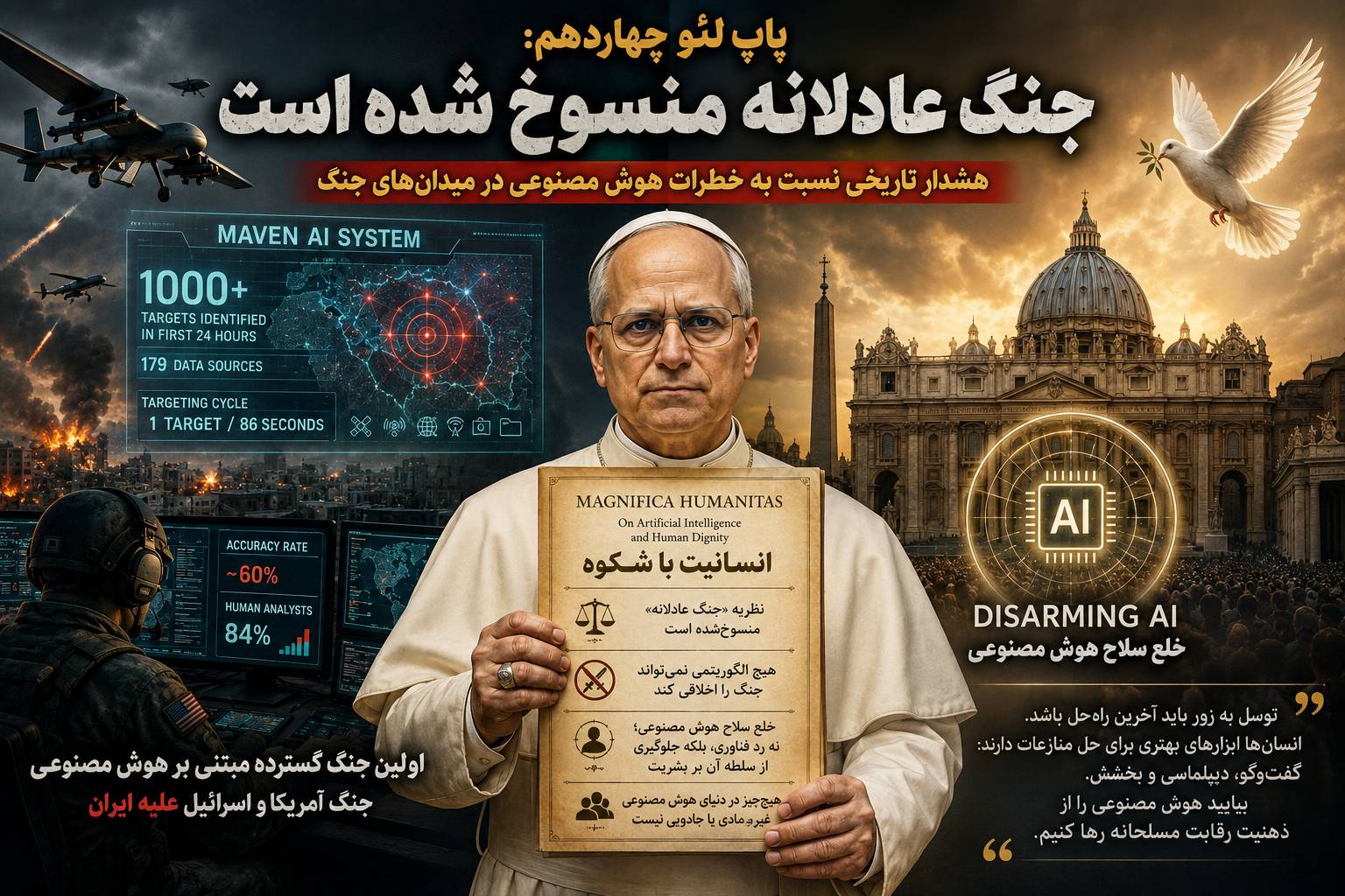 هشدار پاپ درباره جنگ‌های هوشمند؛ «هیچ الگوریتمی نمی‌تواند جنگ را اخلاقی کند»