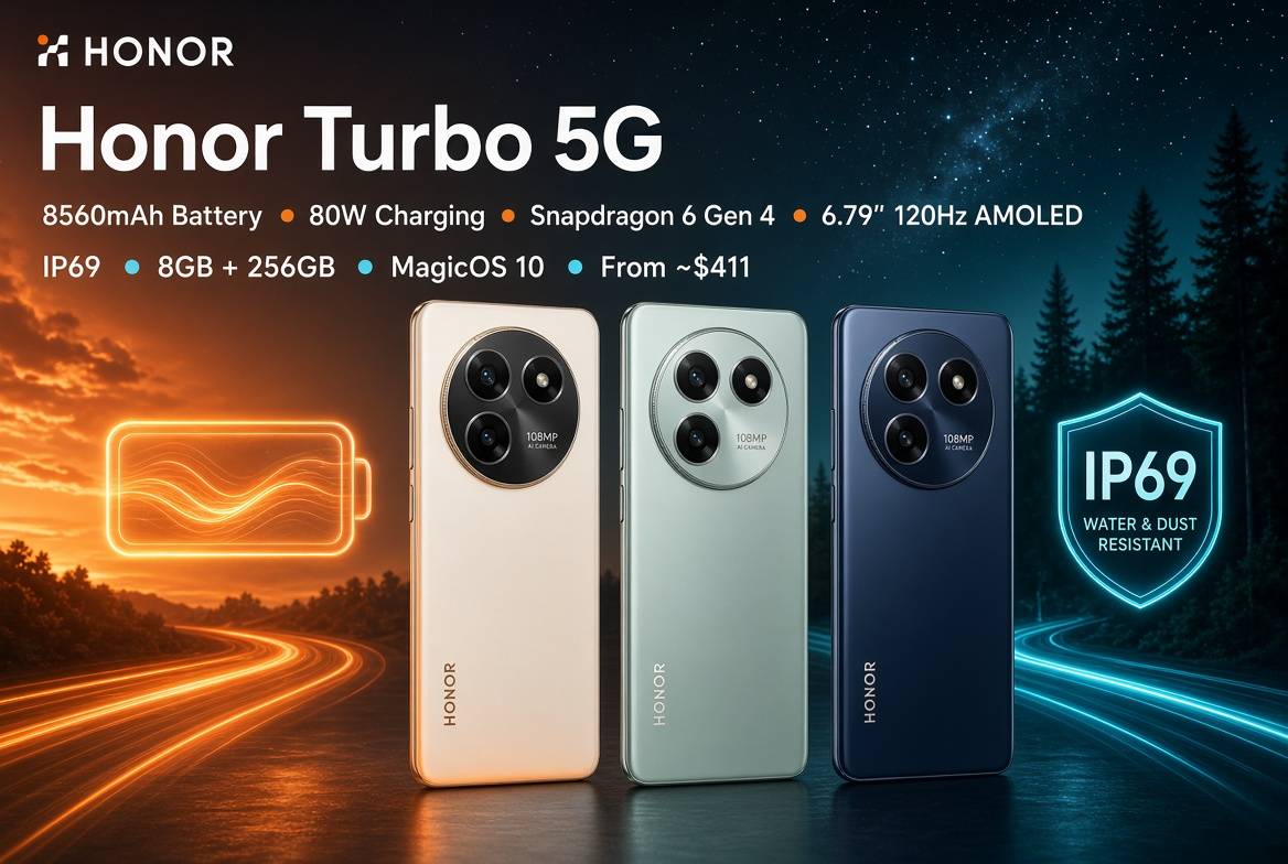 آنر توربو 5G با باتری ۸۵۶۰ میلی‌آمپر و قیمت ۴۱۱ دلار معرفی شد
