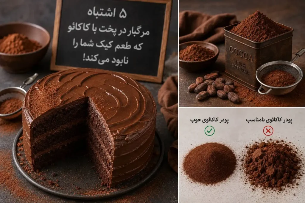 کیک شکلاتی‌تان را نابود نکنید! ۵ اشتباه رایج با پودر کاکائو که هر شیرینی‌پزی باید بداند
