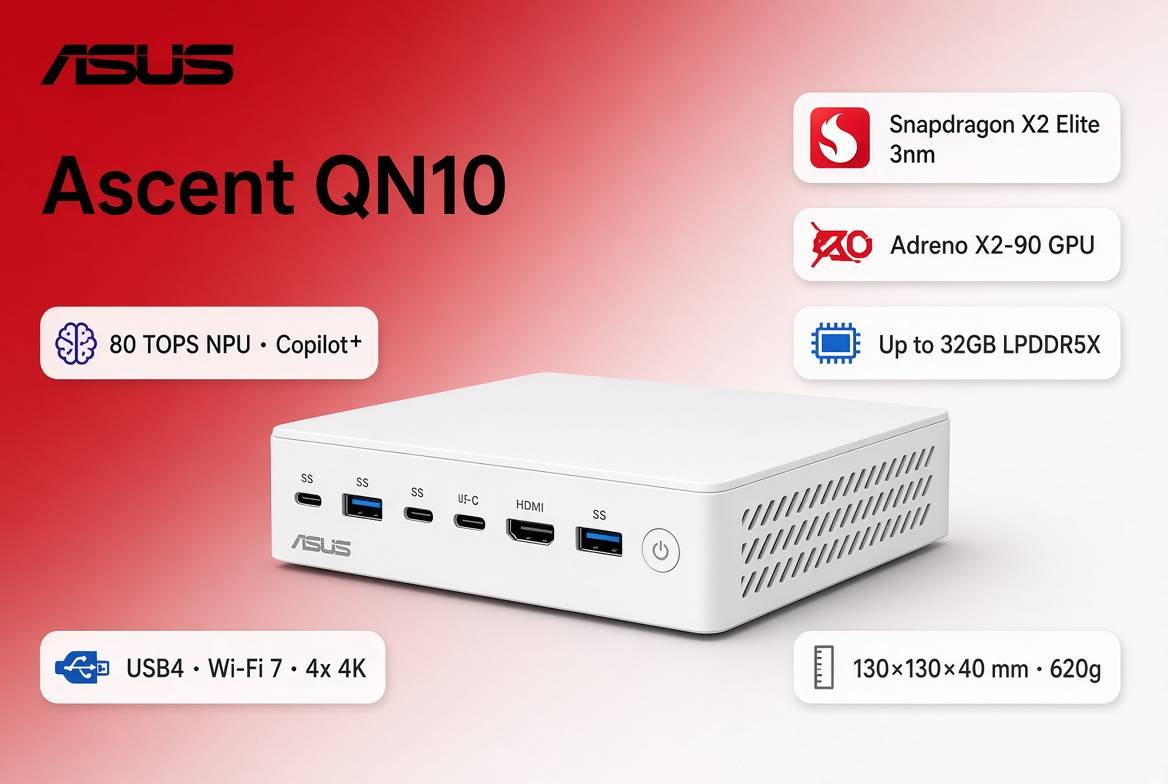 رقابت ایسوس با مک مینی؛ مینی‌کامپیوتر Ascent QN10 با Copilot