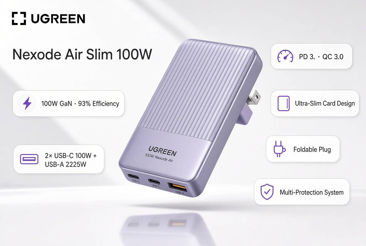 یوگرین شارژر باریک ۱۰۰ وات Nexode Air Slim را معرفی کرد
