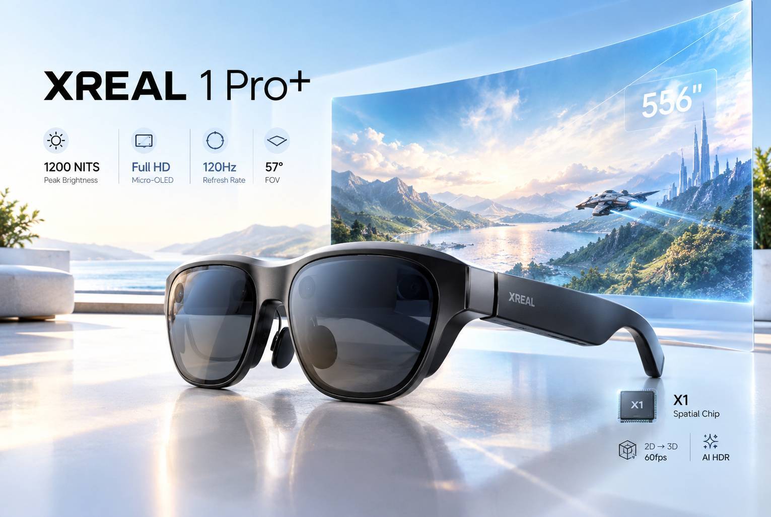 عینک Xreal 1 Pro Plus با نمایشگر مجازی ۵۵۶ اینچی و روشنایی ۱۲۰۰ نیت رونمایی شد