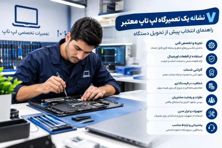 ۷ نشانه یک تعمیرگاه لپ تاپ معتبر | راهنمای انتخاب پیش از تحویل دستگاه