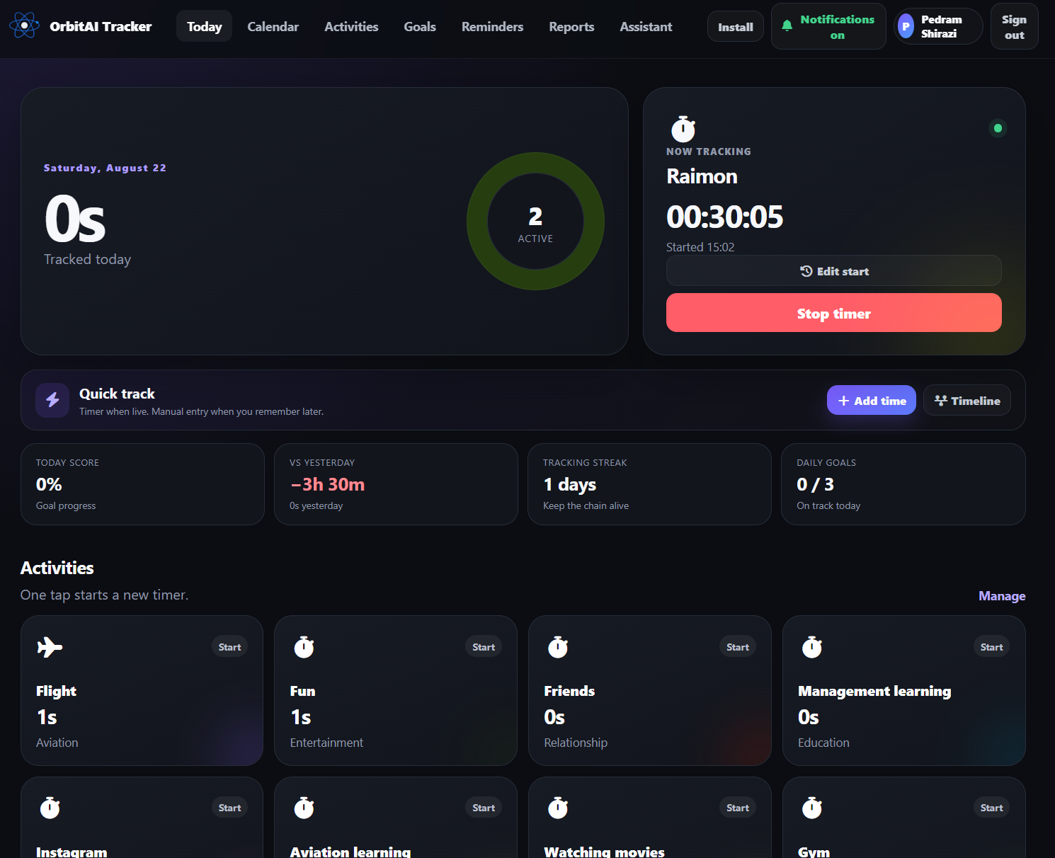 تصویر شاخص پلتفرم هوشمند مدیریت زمان OrbitAI Tracker